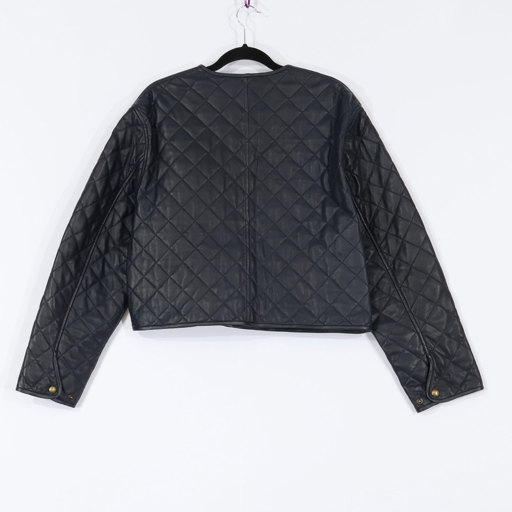 Lauren Ralph Lauren Diamond Quilted Leather Jacket Women 16 Navy Cropped $695NWT - Picture 3 of 14